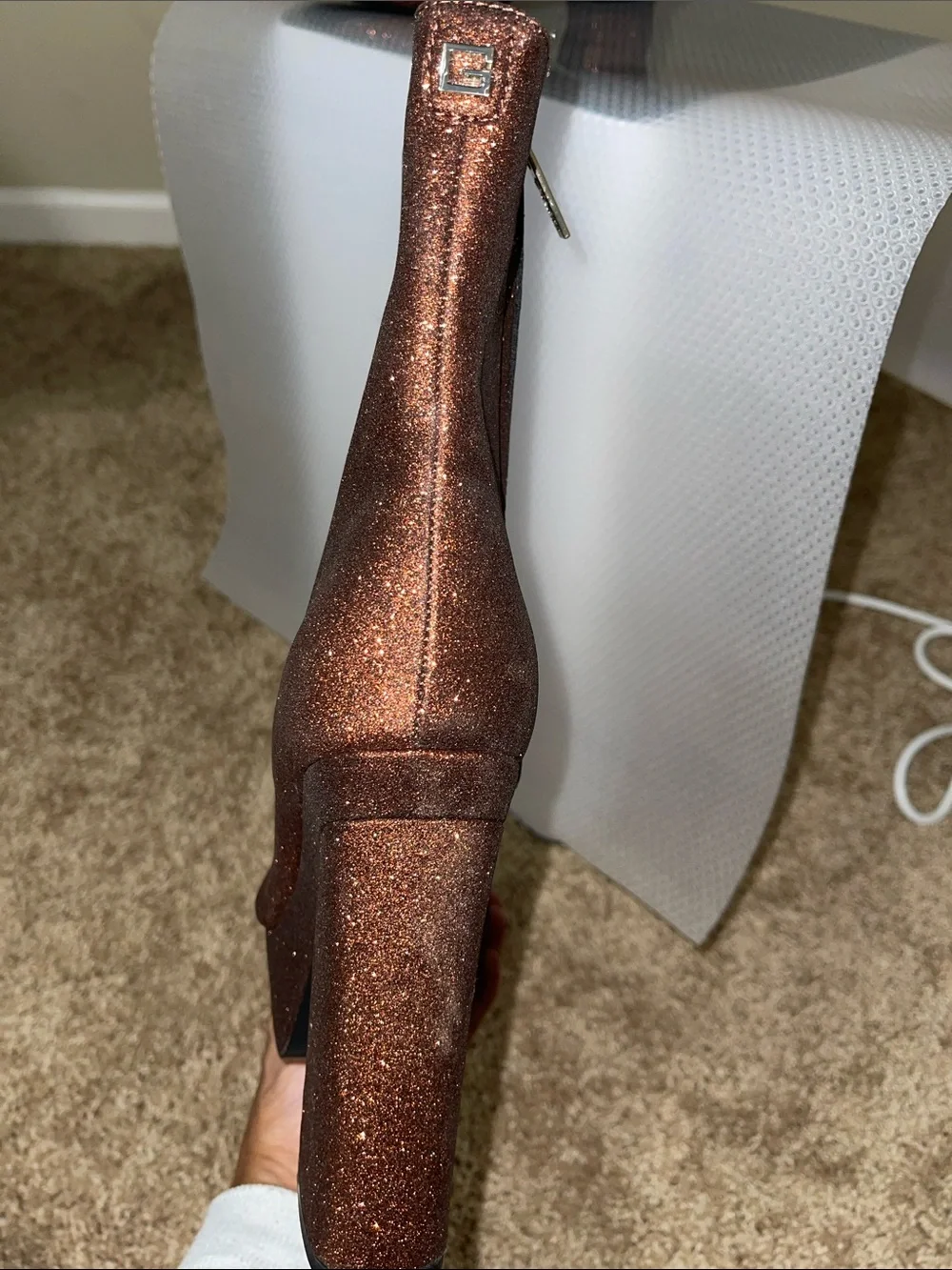 Guess Metallic Copper Glitter Platform Ankle Boots